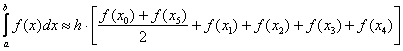 Формула трапеций для пяти отрезков разбиения n=5