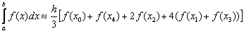Формула Симпсона для четырёх отрезков разбиения 2n=4