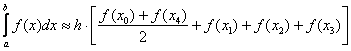 Формула трапеций для четырёх отрезков разбиения n=4